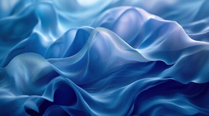 Obraz premium Close-Up View of Blue Satin Fabric Waves With Soft Folds and Shadows