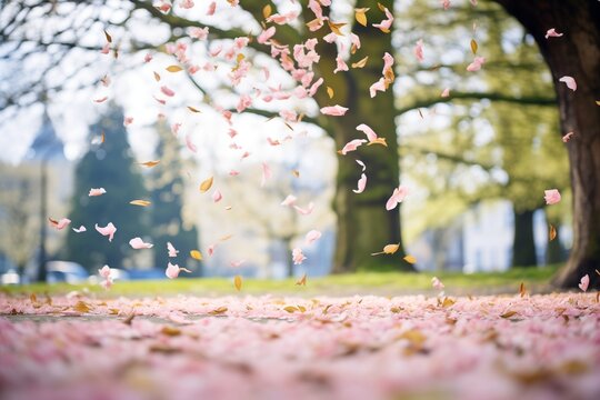 Cherry Blossom Petals Falling From Tree