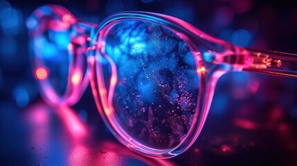 Close-Up of Round Eyeglasses With Reflective Lenses on Vibrant Light Background