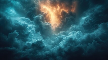 Dramatic Thunderstorm Clouds Illuminated by Lightning at Night - obrazy, fototapety, plakaty