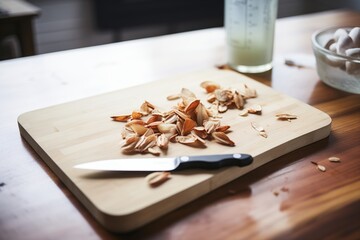 clean, peeled almonds on a wooden board