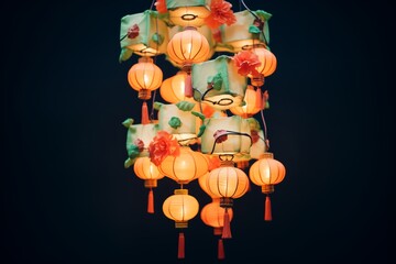 a cluster of chinese lanterns during night