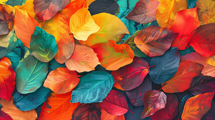 Abstract Autumn Leaves, Colorful Formation of Leaves in a Vibrant Foliage Palette, Capturing the Essence of the Season.