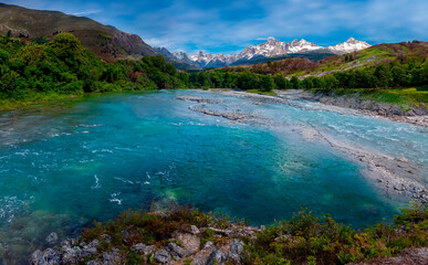 Scenic wilderness in Torres del Paine National Park in Patagonia, southern Chile in South America.