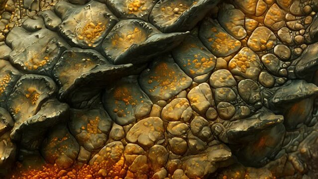 An illustration of a microscopic ysis of a dinosaurs skin impression revealing the unique scale and texture patterns that can provide insight into their appearance and behavior.