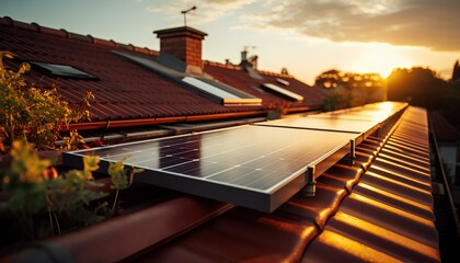 solar panels on the roof of the house. Solar panels in support of green energy. Solar power for communities. Photovoltaic panels being charged by the sun