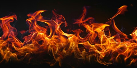 Fototapeta premium Red Orange Gold Flames Rising up on Black background