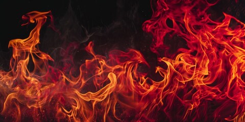 Red Orange Gold Flames Rising up on Black background
