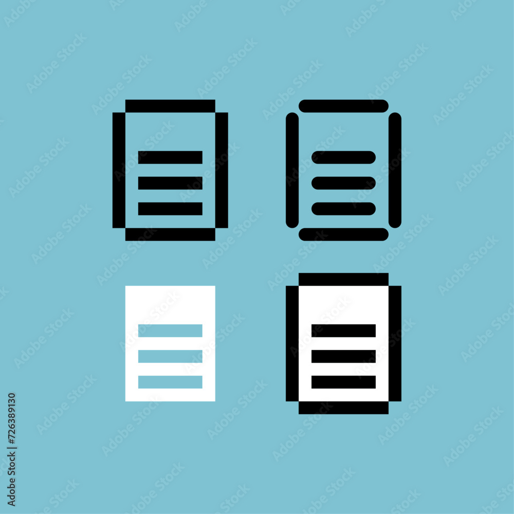 Poster pixel art outline sets icon of document icon variation color. document icon on pixelated style. 8bit