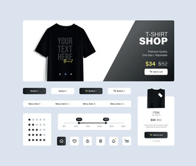 Clothing user interface, experience. Aesthetic shopping app UI design in dark and yellow tones, 3d illustration