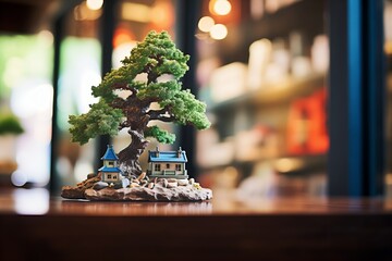 close shot of bonsai tree against the glass wall of a terrarium