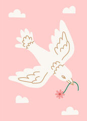 Cute poster with a bird, Valentine's Day greeting card in modern, trendy colors.