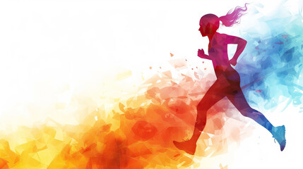 silhouette of woman running a race marathon in watercolor style for boston marathon, national sports day - AI Generated Abstract Art