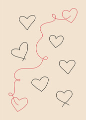 Cute poster with hearts, Valentine's Day greeting card in modern, trendy colors.