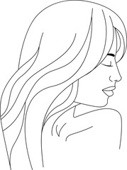 Half-face portrait of a woman drawn in line illustration style