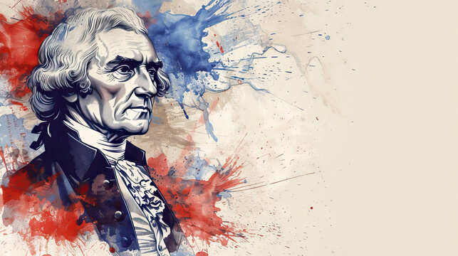 thomas jefferson birthday greeting card with blue and red splash water color background - AI Generated Abstract Art