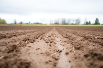 wet loamy soil in an open field - obrazy, fototapety, plakaty