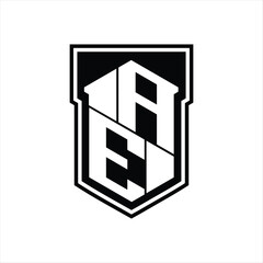 AE Logo monogram hexagon geometric up and down inside shield isolated style design template