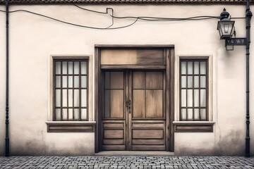 old building facade from european village , ancient storefront - obrazy, fototapety, plakaty