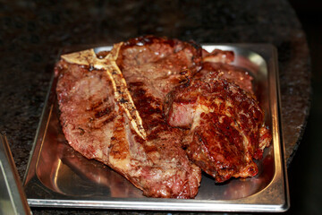 cooked porterhouse loin steak close-up