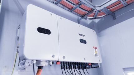 Installation of Control inverter unit for solar panel photovoltaic , technology of renewable...