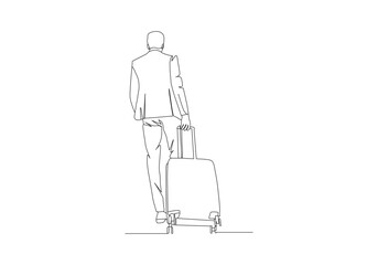 luggage with his hands in continuous one line drawing. Vacation with luggage and travel baggage concept in simple linear style. . Doodle vector illustration
