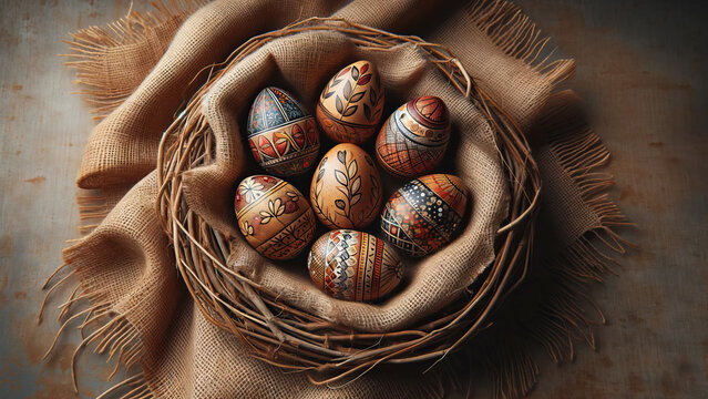 Handcrafted Eggs on Natural Burlap