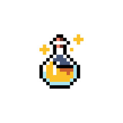 golden elixir 8-bit pixel graphics icon. Pixel art style. Game assets. 8-bit sprite. Isolated vector illustration EPS 10
