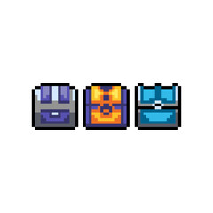 treasure chest 8-bit pixel graphics icon. Pixel art style. Game assets. 8-bit sprite. Isolated vector illustration EPS 10