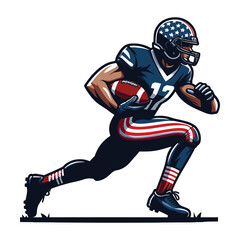 Obraz premium American football player men athlete vector illustration, colorful style American football rugby game male player design template isolated on white background