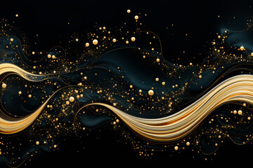 Abstract futuristic background with gold and black wave shapes. Visualization of motion waves. Wallpaper or backdrop for modern projects