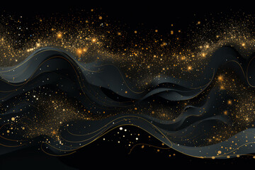 Abstract futuristic background with gold and black wave shapes. Visualization of motion waves. Wallpaper or backdrop for modern projects