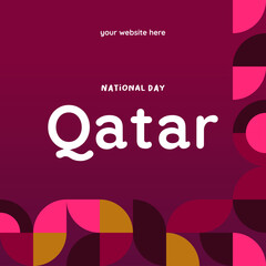 Qatar National Day banner in modern geometric style. Square banner for social media and more with typography. Vector illustration for national holiday celebration party. Happy Qatar National Day 2024
