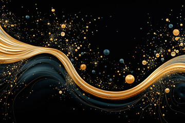 Abstract futuristic background with gold and black wave shapes. Visualization of motion waves. Wallpaper or backdrop for modern projects