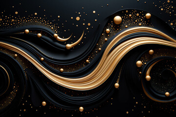 Abstract futuristic background with gold and black wave shapes. Visualization of motion waves. Wallpaper or backdrop for modern projects