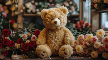 Behold a floral masterpiece: a bear crafted entirely from vibrant blooms. A whimsical display of nature's artistry, blending the strength of a bear with the delicate beauty of flowers. A unique and en