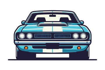 Vintage American muscle car vector illustration, classic retro custom muscle car design template isolated on white background
