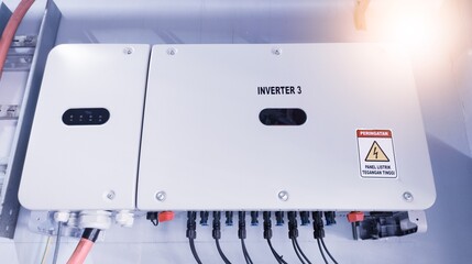 Installation of Control inverter unit for solar panel photovoltaic , technology of renewable...