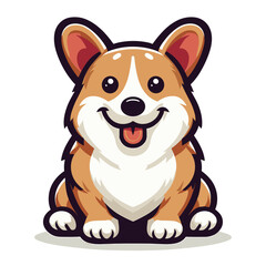 Fototapeta premium Cute adorable corgi dog cartoon character vector illustration, funny pet animal corgi puppy flat design mascot template isolated on white background