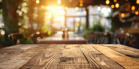 Wooden Table With Blurry Background