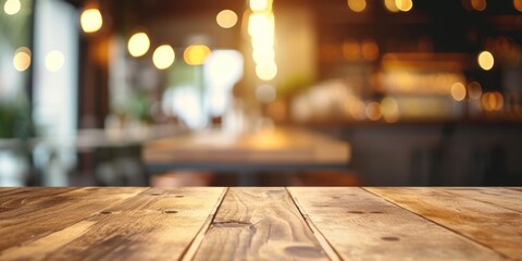 Blurry Lights Behind Wooden Table Top