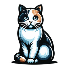 Obraz premium Cute adorable cat cartoon character vector illustration, funny kitty flat design template isolated on white background