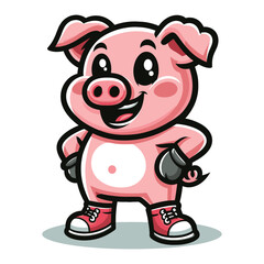 Naklejka premium Cute adorable pig cartoon character vector illustration, funny piggy flat design template isolated on white background
