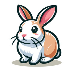 Fototapeta premium Cute adorable rabbit cartoon character vector illustration, funny easter bunny flat design template isolated on white background