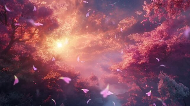 In the afternoon the surrounding looks red, and there is a beautiful light, animation, fantasy, looping view