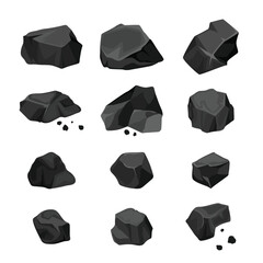 Set of pieces of thermal coal isolated cartoon