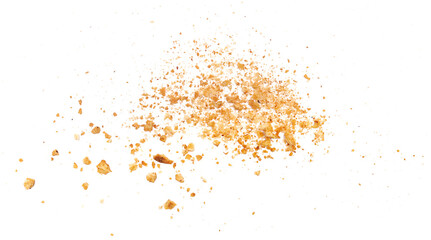 Fototapeta na wymiar Pile cake crumbs, cookie flying isolated on white, clipping path 
