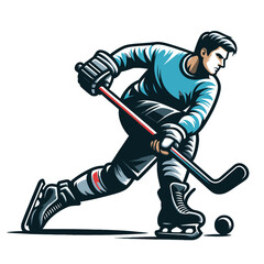 Obraz premium Ice hockey player sportsman vector illustration, winter sport activity, hockey male player design template isolated on white background