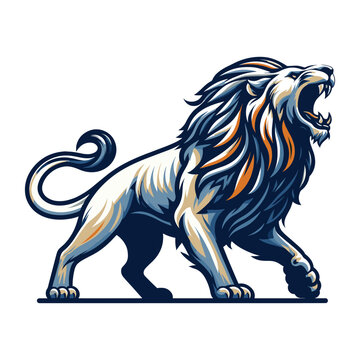 Wild roaring lion full body vector illustration, zoology illustration, majestic predator safari animal big cat design template isolated on white background