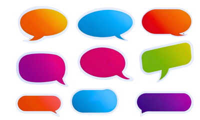 Colorful speech bubble isolated on a transparent background, Text box, Frame talk, Chat box, Speak balloon, Thinking balloon, Message bubble decoration, PNG.
